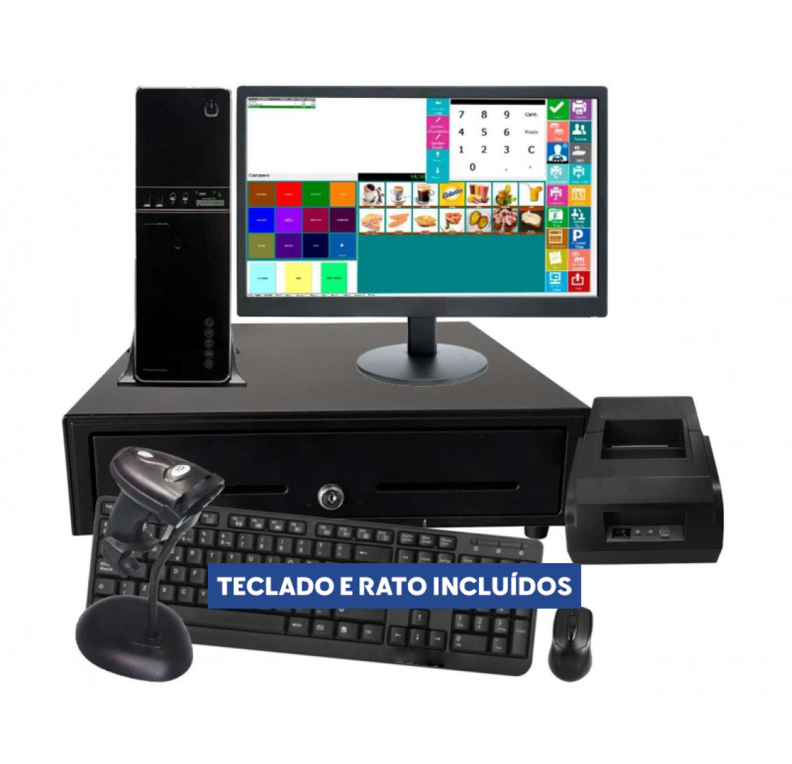 Sistema POS Modular sem Toque: POS Modular + Gaveta de Dinheiro + Impressora de Bilhetes de 80mm + Teclado