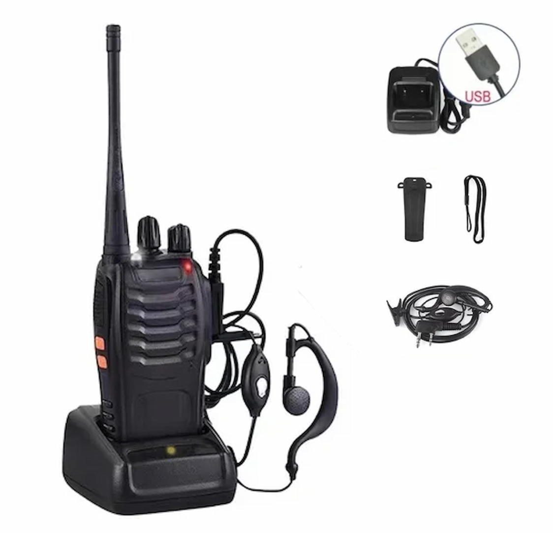 Pack de 4 Walkie Talkies portáteis com carregador USB e auricular