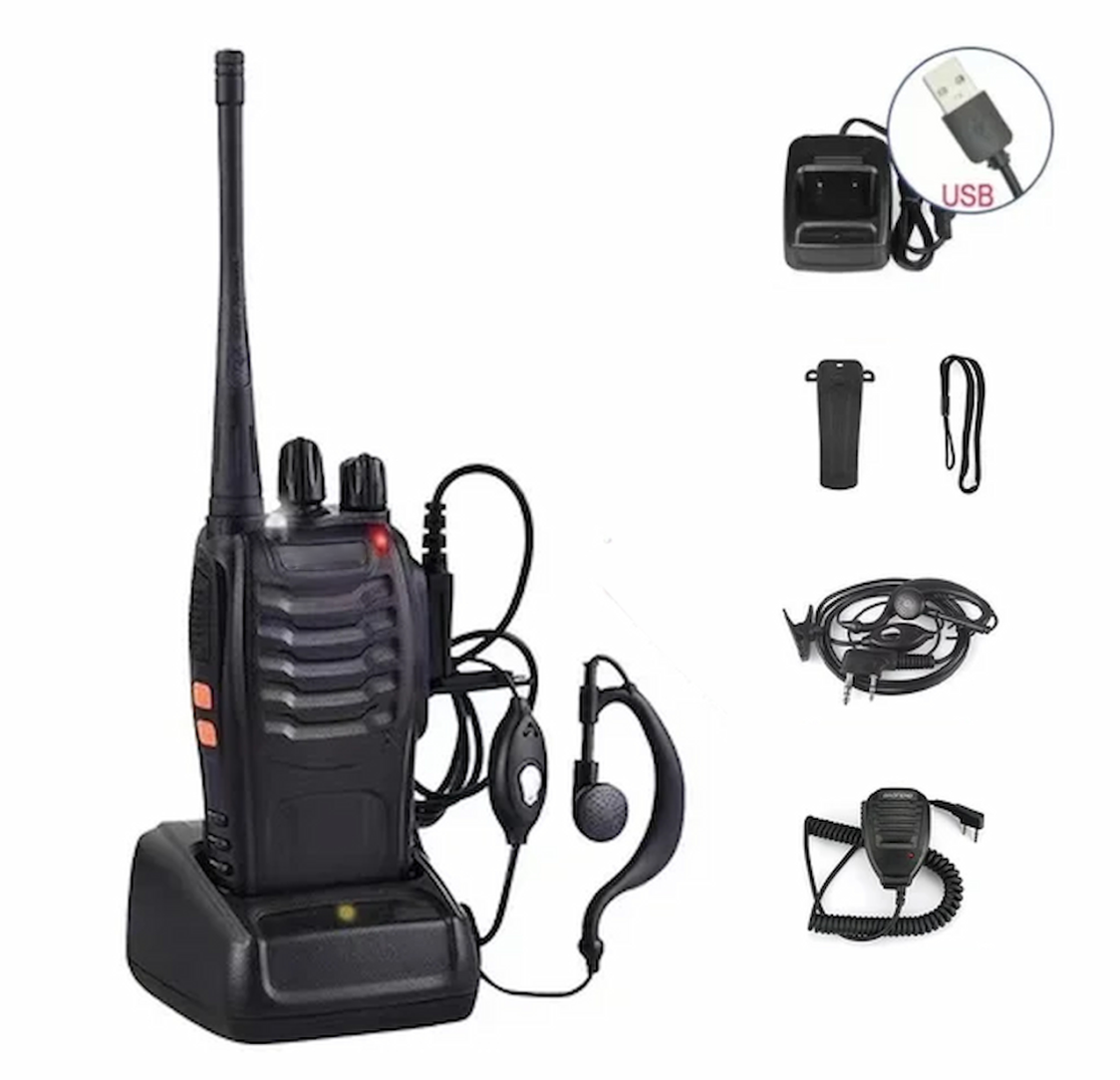 Pack de 4 Walkie Talkies portáteis com carregador USB, auricular e microfone