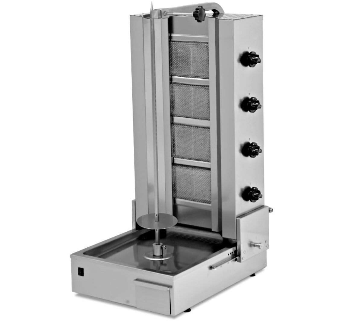 Máquina de Kebab a Gás 4 Queimadores Motor Inferior e Base Ajustável 568x707x1158mm