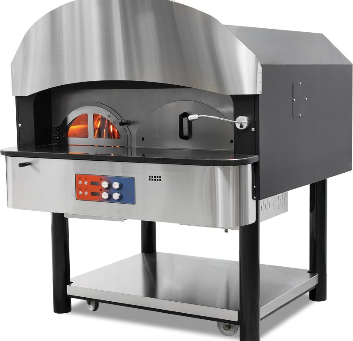 Forno para Pizza a Gás e Lenha com Base Giratória em Pedra 6 Pizzas Diâmetro 300 mm